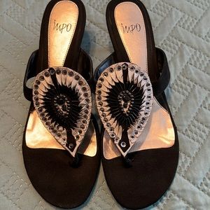 Impo Elita Black Beaded Sandal, Size 9.5